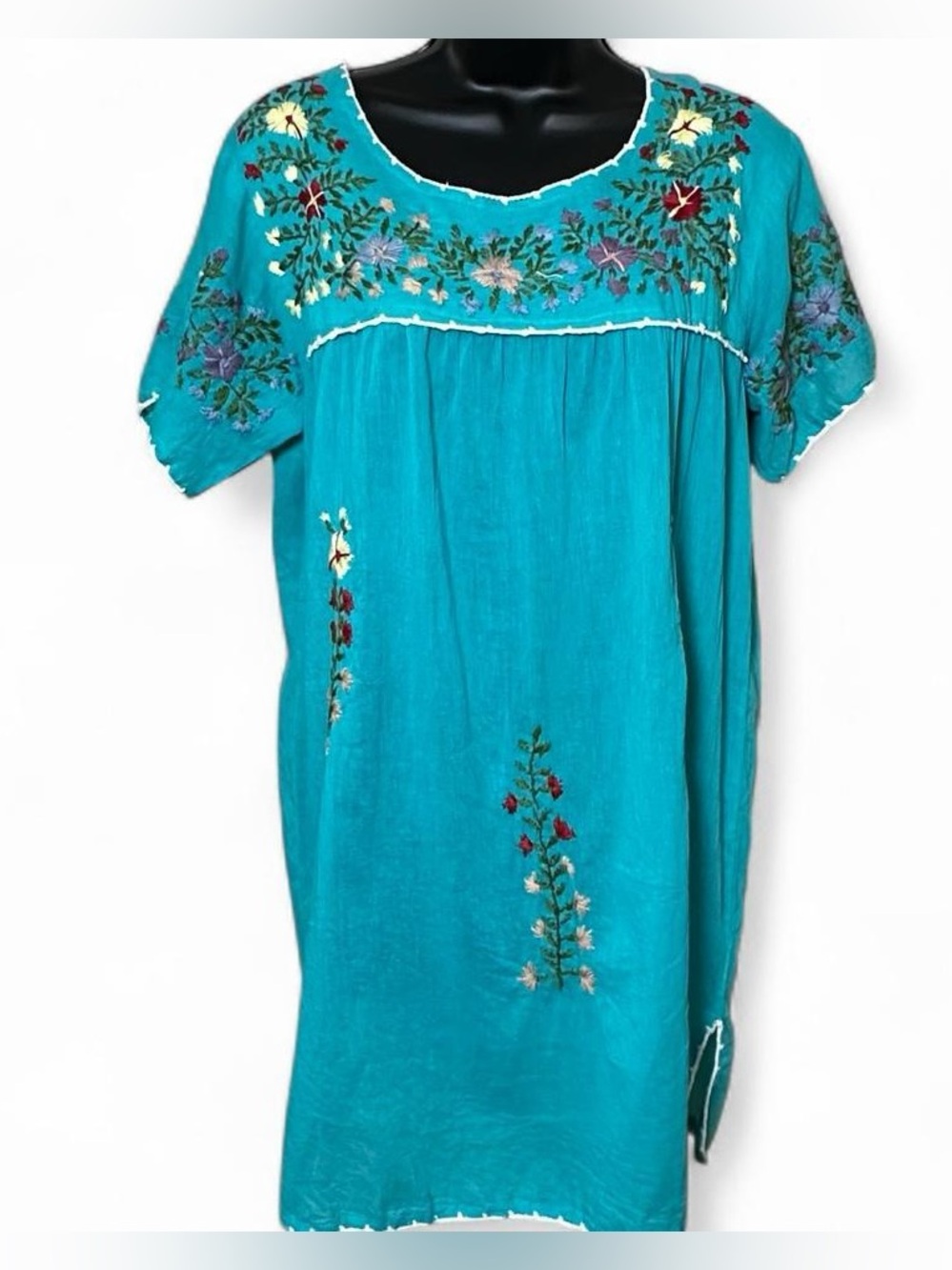 NWT Raj Turquoise Hand-Embroidered‎ Tunic Mini Dress